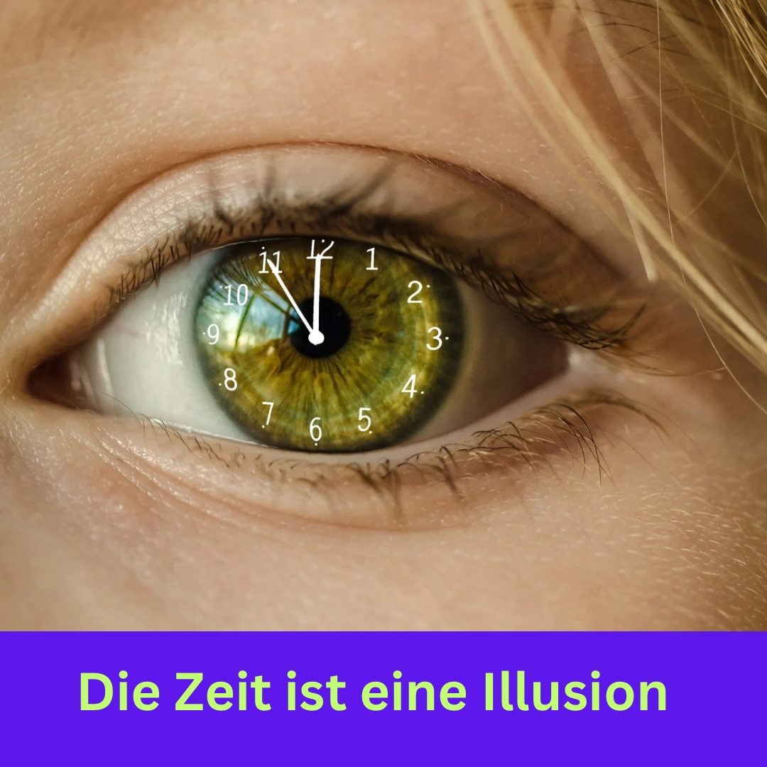 Ein Auge mit dem Uhrzeiger in den Pupillen. Zeit ist eine Illusion_NoWizard