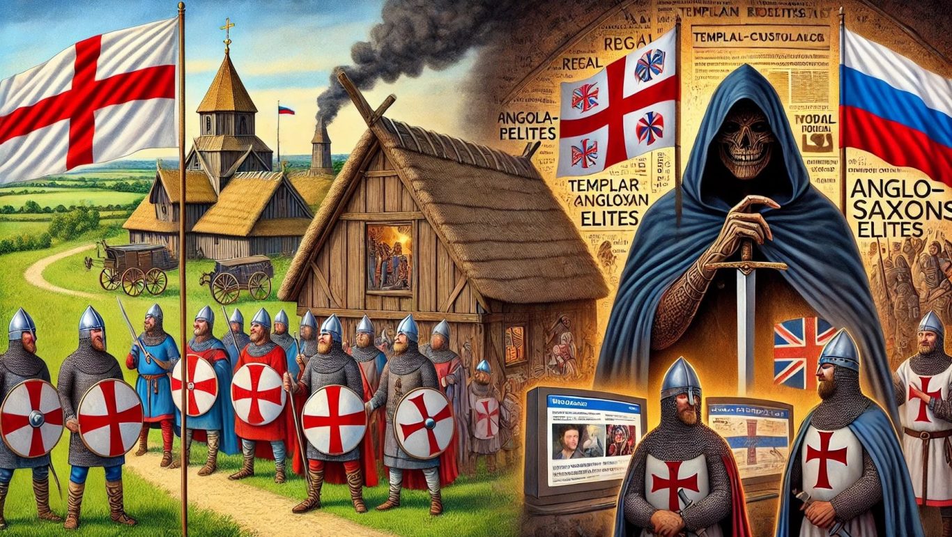Historische und nicht historische Propaganda-narrative in einem satirischen Bild zusammengefasst